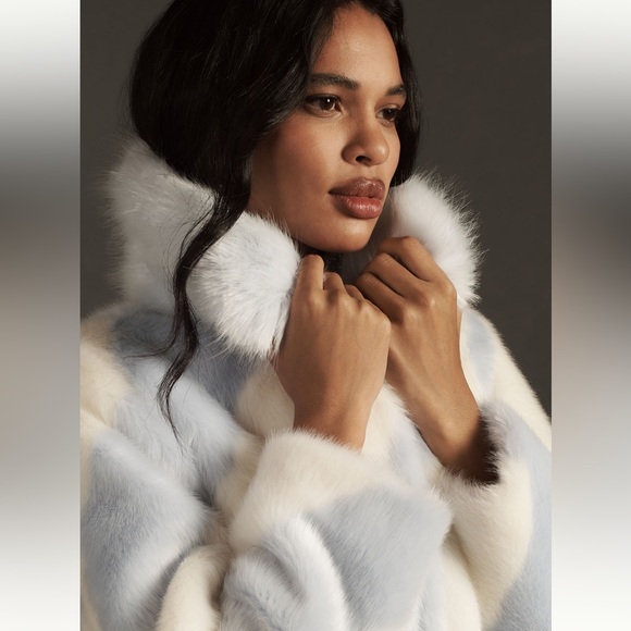 Maeve Faux Fur Stripe Coat in Blue Motif from Anthropologie New🆕 & Never Worn😍 - Picture 3 of 16